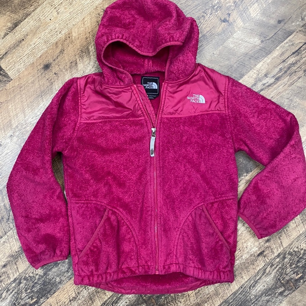 Youth kids The North Face pink fleece hoodie jacket Large